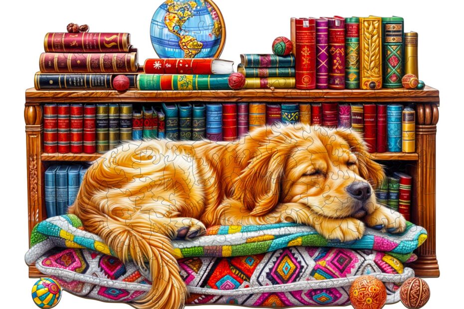 Fából készült kirakós-alvó Golden Retriever 66df87327199b